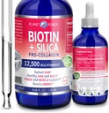 Vegan Liquid BIOTIN s oxidom kremičitým Pro-Colagen 12 500mcg. Podporuje zdravé vlasy, žiariace kože, silné nechty. Boost Energy. Pre mužov a ženy Prírodná Cherry Flavor. 4oz