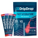 Hydratačné balíčky DripDrop - šťavnaté balenie s šťavou - jednorazový server Electrolytes Powder Drink Mix - Hrozno, ovocný punch, jahodová limonáda, Cherry - Non-GMO, lepidlo zadarmo, Vegan - 16 Sticks