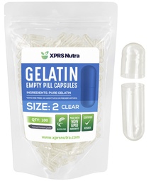 XPRS Nutra Size 2 prázdne kapsule - 100 gróf jasné prázdne želatínové kapsule - pilulky DIY plnenie kapsule - Pure Bovine Pill Gel Caps pre Do-It-Ty sám Doplnky