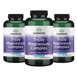 Swanson Triple Magnézium Complex - Minerálny doplnok - Prírodná podpora - Featuring Citrate, Oxid a aspartát - (300 Kapsule, 400mg Každý, 3 Balenie)