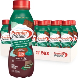 Premier Protein Shake, Limited Edition Winter Mint Chocolate, 30g Protein, 1g Cukor, 24 Vitamíny a minerály, Nutrienty na podporu imunitného zdravia, 11, 5 oz, 12 Balenie
