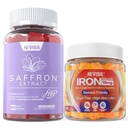 1Pack Saffron Supplement Gummies 100% Pure Saffron Extract celý Bylinné Gummies + 2P Vegan Iron Gummies Supplement with Vitamin C, B12, Folát & Turmeric