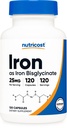 Nutricost Železo Bisglycinát Supplement (25 mg) 120 Kapsule - z Ferrous Bisglycinát Chelát - Non-GMO & Gluten-free