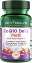 Čistota Produkty CoQ10 Denne s Resveratrol Melt 100mg CoQ10-30mg Trans-Resveratrol - vitamín A, D3, E a B12 (ako metylkobalamín) - 60 Rýchle rozpúšťanie tabliet