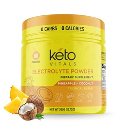 Keto Vitals Electrolytes Powder - Bezcukrový Keto Electrolytes Powder s draslíkom, horčíkom, sodíkom a vápnikom - Bez cukru Elektrolytový nápoj Mix a hydratačný Powder, 60 Servisov, Ananás Coconut