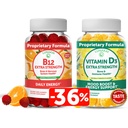 Lunakai vitamín D3 a vitamín B12 Gummy Bundle - Imunita, kosti a nálada podpora VIT D3 2000IU doplnok - 3000mcg Metylkobalamín s vysokou absorpciou energie Gummy