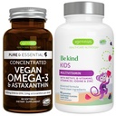 Vegan Omega-3 Algae olej + Advanced Kids Multivitamín Gummy Bundle, vysoká koncentrácia DHA & EPA + vitamín A, B, C, D3 & E, čisté zložky 60 Softgels + 90 Berry Flavor Gummies, podľa Igennus