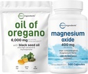 Micro Components Oil of Oregano Softgels 6,000mg Per Serving & Magnézium Oxid 400mg Bundle Pack 4X Strength Carvatrol & Thymochinon