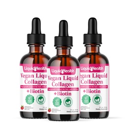 LIKVIDNÁ HEALTH 100% Vegan Collagen Plus Biotin 100.000mcg Liquid Drops - Plant-Based Liquid Collagen for Women & Men - Rast vlasov a nechtov, zdravie pokožky, zlepšenie metabolizmu - Made in USA, Non-GMO (3 balenie)