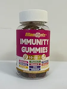 10-In-1 Imunitné Gummy s multivitamínmi, 100% denným zinkom, vitamínom C & D3 Imunitný doplnok + Echinacea, Sambucus bazalka, kurkuma, horčík, Imunitná podpora, celkové zdravie, bez cukru, 1 balenie