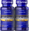 Puritán je pýcha Premium Super sila Melatonin 10mg Sleep Aid, Dietary Supplement for Sound, Restful, & Longer Sleep Support, 4 Month Supply, 120 Rapid Release Capsules, 2 Packaging May Vary