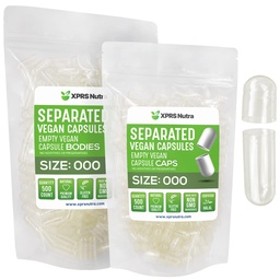XPRS Nutra Vegan Veľkosť 000 Oddelené Kapsule- 500 Počet Premium Prázdne čiapky Oddelené vo vreckách - Jasné Prázdne Kapsule - 000 Tablety pre DIY Supplement Plnenie