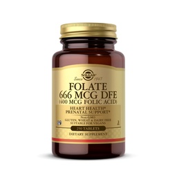 Solgar Folate 666 mcg DFE (kyselina listová 400 mcg) - 250 tabliet - Prenatálna podpora - Non-GMO, Vegan, Gluten Free, Dairy Free, Kosher - 250 Servings