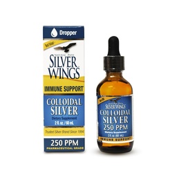 Prírodná cesta Strieborné krídla Koloidné striebro Tekutina - Vylepšený doplnok imunitnej podpory - 250ppm (1250mcg) - 2oz Dropper