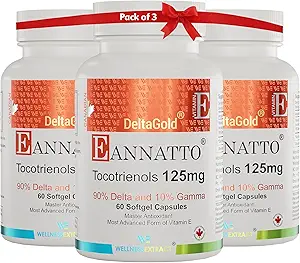 WELLNESS EXTRACT Eannatto Tokotrienoly Vitamín E doplnky Tokoferol bez, non-GMO, Gluten Free & Antioxidant125MG 60 softgelov (balenie 3)