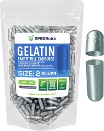 XPRS Nutra Veľkosť 2 prázdne kapsule - 100 Počet prázdnych želatíny Kapsule - Tabletky DIY Kapsule Plnenie - Pure Bovine Pill Gel Caps pre Do-It-Svoje vlastné doplnky (Silver)