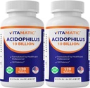 Vitamatic 2 Balíčky Acidophilus Probiotic - 10 miliárd CFU - 120 tabliet - 5X Potency - Daily Probiotic Supplement, Supports Digestive Health (Total 240 tabliet)