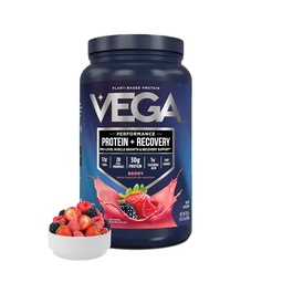 Vega Sport Vegan Protein Powder + Recovery - 30g Plant Based Protein per Serving, Berry, 19 Servings, 5g BCAA, Probiotiká, NSF Certified, Pre Shakes & Smoothies, 1.8lbs (Backaging May Vary)