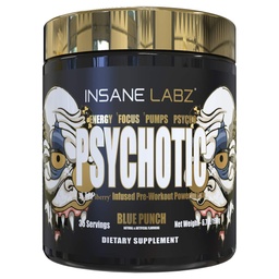 Insane Labz Psychotic Gold, High Stimulant Pre Cvičenie Powder, Extrémne Trvalé energie Focus, Čerpadlá a Endurance s Beta Alanyne, DMAE bitartrate, NO Booster (35 Servings, Blue Punch)