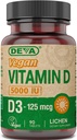 DEVA Vitamín D3 5000 IU, Supplement sunshine, 125 μg Vegan D3, 90-Count Bottle