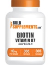 BulkSupplementments.com Biotin 10000mcg Softgels - vitamín B7, vitamíny biotín pre vlasy, kožu a nechty, Biotin Supplement - Gluten Free, 1 Softgel per Serving, 365 Count (Pack of 1)