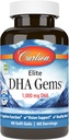 Carlson - Elite DHA Gems, 1000 mg DHA, Wild Caught, Udržateľne Zdroj, Funkcia mozgu a zdravá vízia, 60 Softgels