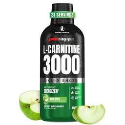 PROSUPPS L-karnitín kvapalina 3000, stimulant-bez kvapaliny Shoty pre mužov a ženy - Čistá cvičenie nápoj pre energiu, výkon a svalové zotavenie - bez cukru, bez sacharidov - 31 porcií, zelené jablko