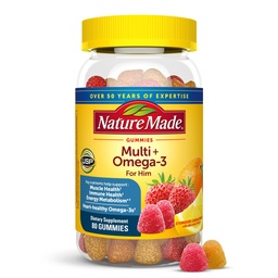 Nature Made Mens Multivitamínové Gumies s Omega-3, Muži Gummy Multivitamíny pre každodennú nutričnú podporu, 80 Gumové vitamíny a minerály, 40 dní