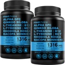 12-in-1 Nootropic Brain Supplement Anhydrus: Ginkgo Biloba pre podporu mozgu, pamäť a zameranie - B12, Alpha GPC, L Theanine a Choline Doplnky s Bioperine Non Caffeinated 1321mg (120ct)