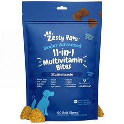 Zesty Paws Senior Dog Multivitamínové Liečba - Glukozamín pre psy + Tráviace enzýmy a probiotiká - Grain Free Dog Vitamíny a doplnky pre kožu a kožu + Immune Health Chicken - Advanced - 60ct