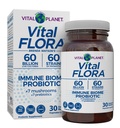 Vital Planet - Vital Flora Immune Support Probiotic, 60 miliárd CFU, Diverse Kmene, Organické Huby Supplement Zmes s prebiotikami, Tráviace zdravotné probiotiká pre ženy a mužov 30 Kapsule