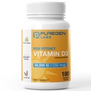 Puregen Labs Vitamín D3 50 000 IU (1250 μg) 100 Týždne Supply for Healthy Muscle Function, and Immune Support, non- GMO, Gluten Free 100 Rastlinné kapsuly