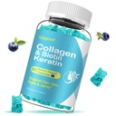 Biotín Gummies s kolagénom, keratínom, kyselinou hyalurónovou, vitamínom pre pokožku, rast vlasov, nechty, ženy Muži dospelí Deti - 60 čučoriedkové ochutené Gummies