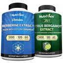 Nutrivein Premium Berberine 1200mg & Citrus Bergamot Extract 1400mg Bundle - Ceylon škorica & 25:1 Bergamia Extract - Manažment hmotnosti a imunitná podpora Plus Zdravie srdca - 120 Kapsule Každá