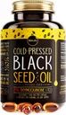 Maju Superfoods Black Seed Oil Capsules, Strong Cold Pressed, 2% Thymoquinone, 100% Turkish Black Cumin Nigella Sativa Seed Oil, Organic BSO, Liquid Blackseed, 120 Count, 500mg per Capsule