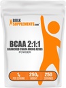 BCAA 2:1:1 Powder - Aminokyseliny s rozvetveným reťazcom, BCAA Powder Amino Acides - Unflavred & Gluten Free, 1g per Serving, 250g (8,8 oz) (Pack of 1)