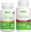 Super B- Complex 180 tabliet + vysoká absorpcia CoQ10 100mg 120 Softgels Energy Bundle, Metylated Trvalé uvoľnenie B komplex + CoQ10 s vitamínom E & D-Limonene, podľa Igennus