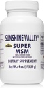 Sunshine Valley® Super MSM Supplement - Methylsulfonylmetán MSM Crystals Powder for Joint Support, Nails, Hair & Skin Health - 100% Pure Powder, Unflavred, Dietary Supplement - 4 oz