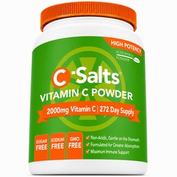 C-Salts Vitamín C prášok Supplement - 100% Pure High Dose Pufrovaný vitamín C prášok na imunitnú podporu - Organický, bez cukru, Vegán, Non-GMO, Žalúdočný-Priateľne, Originál 26 oz