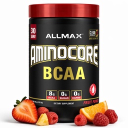 ALMMAX Nutrition AMINOCORE BCAA Powder, 8.18 Grams of Amino Acids, Intra and Post Workout Recovery Drink, Gluten free, Fruit Punch, 315 g