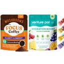 Venture Pal Mushroom Káva a Electrolyte prášok Závit: 12 v 1 Káva s Ashwagandha & Bezcukru Electrolyte pakety pre zaostrovanie, imunita, hydratácia a zotavenie - 40 Serviv & 16 Sticks