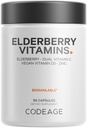 Codeage Vitamíny z bazy čiernej - Organická zmes fermentovaných plodov bazy čiernej, vitamín C z askorbovej kyseliny a organických acerolových čerešní, vitamín D3, zinok, sambucus berries - 90 kapsúl