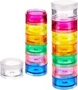 Domov Deke - Stackable Pill Organizátor (2 balenia), 7 Denné Pill Box Tower s Twist Lock Compartments, BPA-Free, Travel Medicine Holder & Vitamín Dispenser, Kompaktné & Prenosné puzdro, Rainbow farebné
