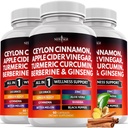 Ceylonská škorica, kurkuma, jablkový ocot, ženšen, Aloe Vera, Berberine Plus Banaba, koreň zázvoru - 180 grófov