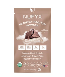 NUFYX® • Nebeský proteín® Powder • Svet jemnejší 100% Organic American Grown Peas • Vegan • Gluten Free • Nízky obsah tuku (Dreamy Chocolate, Packet)