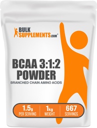 BulkSupplementments.com BCAA 3:1:2 prášok - BCAA doplnky, rozvetvený reťazec Aminokyseliny prášok - Neochutené a bez lepidla, 1,5g na obsluhu, 1kg (Stock of 5) (11 lbs)