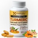 Kurkumín kurkumín 2565 mg, 90 kapsúl, 95% Curcuminoids & BioPerine Black Pepper Extract, Extra Strength Turmeric Supplement, All Natural & Non 