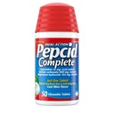 Pepcid Kompletná kyselina Redukcia + antacidum na reflux kyseliny, 10 mg famotidínu, 800 mg uhličitanu vápenatého a 165 mg hydroxidu horečnatého na tabletu na pálenie záhy