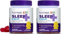 Natrol Kids Sleep+ Pokoj, Melatonin a L-Theanine, Sleep Aid Gummies s Botancial Blends, 100% bez liekov, 60 Počet (Pack of 2)