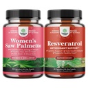 Bundle of Women's Saw Palmetto and Resveratrol Supplement - Saw Palmetto Extract Capsules with Maca Root & Biotin for Hair Loss and AMPK Metabolic Activator for Metabolizmus Boost & Cellular Efficiency